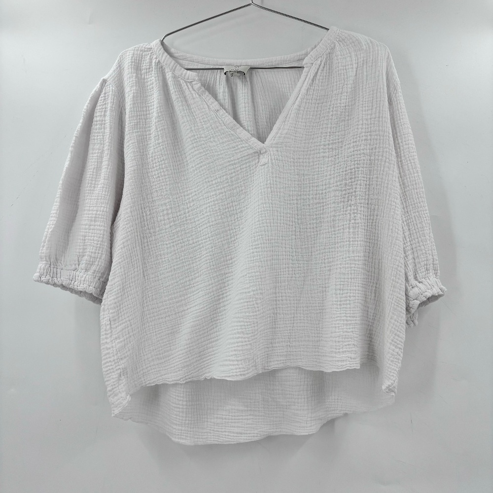 Joie Cotton Gauze Short Sleeve Blouse White Size Large